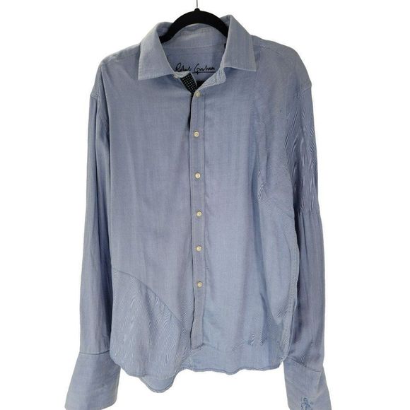 Robert Graham Button Down Blue Chevron Mens XL Signature Fun Funky Sleeves - Picture 2 of 7
